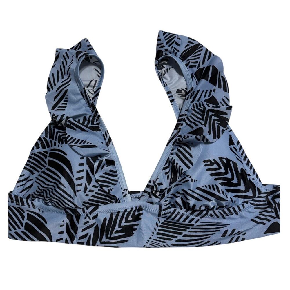 Aerie Ruffle Bikini Top Swimsuit Size XL Blue Triangle Palm Leaves Tropical Suit